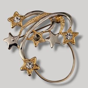 Shooting Stars Gold & Silver Brooch Pin Rhinestone Crystals Charm Holder Slider